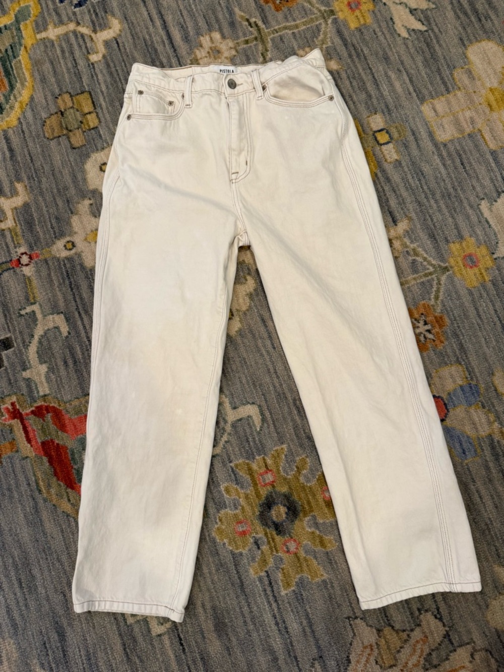 Pistola Cassie Crop Super High Rise Straight Jeans - Ecru size 27